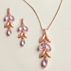 Blush Petal Cascade Necklace and Earring Set